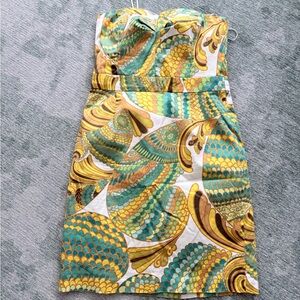Trina Turk for Banana Republic summer 2012Teal Yellow Brown Strapless Mini Dress